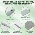 Retractable Gap Dust Cleaning Tool with 2 Microfiber Dusting Cloths,Flat Duster with Extension Pole,Extendable Microfiber Duster with Bendable & Removable Head,Reusable Washable Dusting Wand