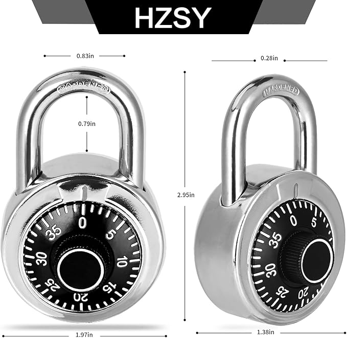 Combination Padlock 16 Pack, Fixed Dial Combination Padlock with Different Combinations, 2 in. Wide. Black Turntable, Lock for Gym & Locker, School, Toolbox, and More