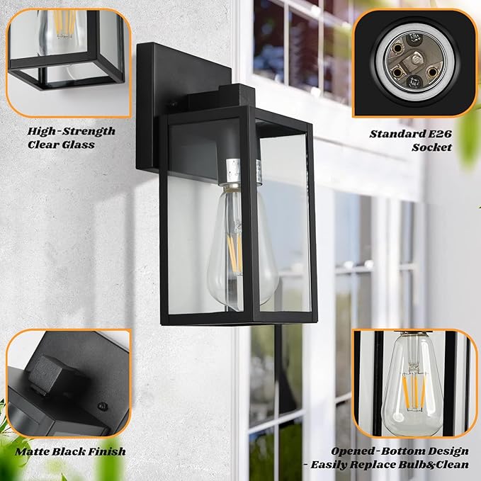 Outdoor Wall Lights, Black Exterior Light Fixtures Wall Mount, Aluminum Porch Wall Sconce Waterproof Outside Light for House 2 Pack Front Door Light for Patio Garage Doorway