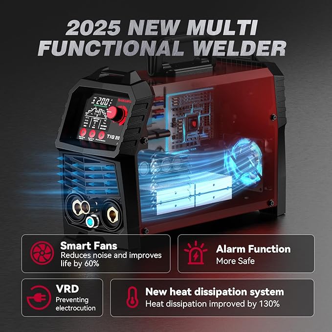 ARCCAPTAIN DC 5 In 1 TIG Welder With Pulse, 200Amp DC 5 In 1 HF/Lift/Pulse/Spot TIG & Stick, 110v/220v Dual Voltage LED Digital Display MultiProcess TIG Welding Machine with 2T/4T TIG200P