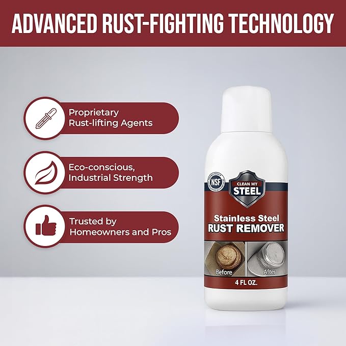 Stainless Steel Rust Remover and Stain Cleaner | NSF Approved | Non-Toxic & Food Safe | Quickly Cleans Commercial Equipment, Appliances, Grills, Sinks, and Tools – 4 oz