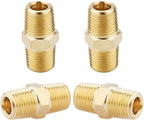 KOOTANS 1/8 NPT x 1/8 NPT Male Solid Brass Hex Nipples, Heavy Brass Pipe Adapter Fittings Equal Nipples Connectors 4Pieces