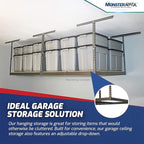 MonsterRax 4x8 Overhead Garage Storage Rack Frame Kit - Hanging Storage Shelves, Garage Ceiling Storage Rack System, Ceiling Shelving - (Hammertone, Adjustable 18"-33")