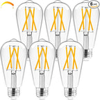 Hizashi LED Edison Bulbs Dimmable, E26 LED Bulb 60 watt, 2700K Soft Warm White, ST19 Vintage Light Bulbs, 95+CRI, UL Listed, 700LM 6W, Clear Glass, Pack of 6