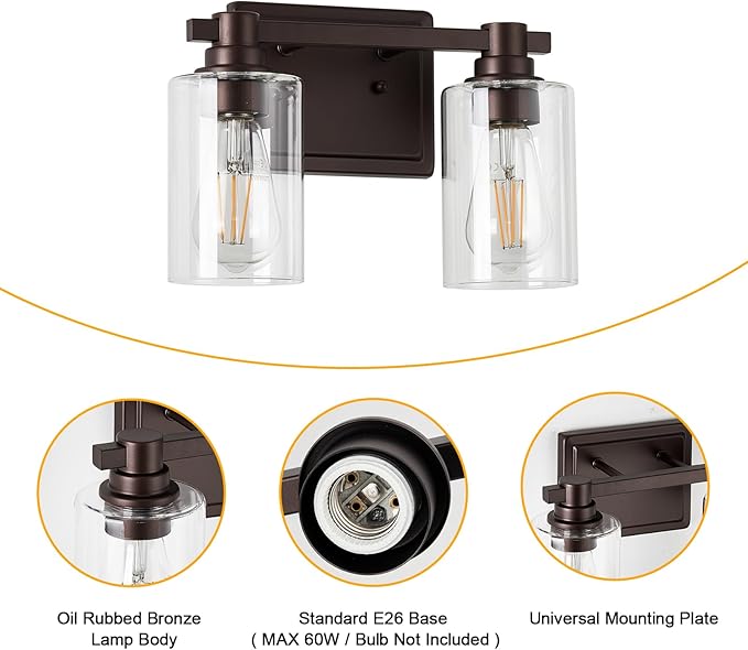 2 Lights Bathroom Lighting Fixtures Over Mirror Oil Rubbed Bronze Bathroom Vanity Light Fixture Farmhouse Vanity Light Vintage for Bedroom Living Room Hallway