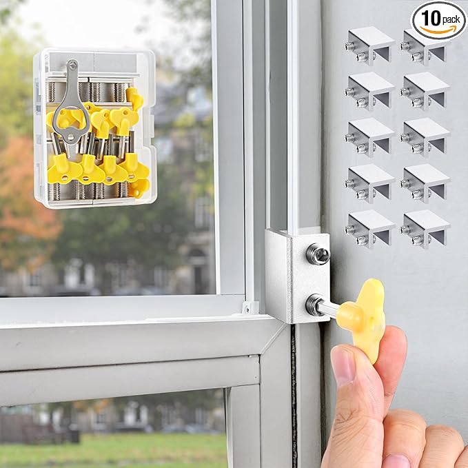 10 Sets Sliding Window Locks with Key, Window Locks for Up and Down Windows,Easy to Install Vertical & Horizontal Window Security Locks,Adjustable Aluminum Window Stopper Lock(Silver)