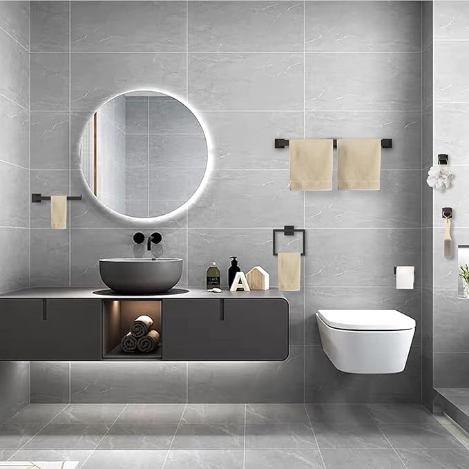 20-Pieces Matte Black Bathroom Accessories Set, 23.6 Inch Bath Towel Bar Set, SUS 304 Stainless Steel Bathroom Hardware Set, Towel Racks for Bathroom Wall Mounted.