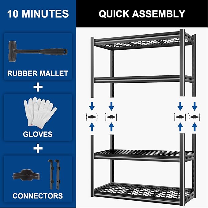 BILT HARD 46" W x 24" D x 72" H Heavy Duty Garage Shelving, 4-Tier Industrial Metal Shelving Units with Adjustable Shelf, Steel Utility Shelves for Warehouse, Garage
