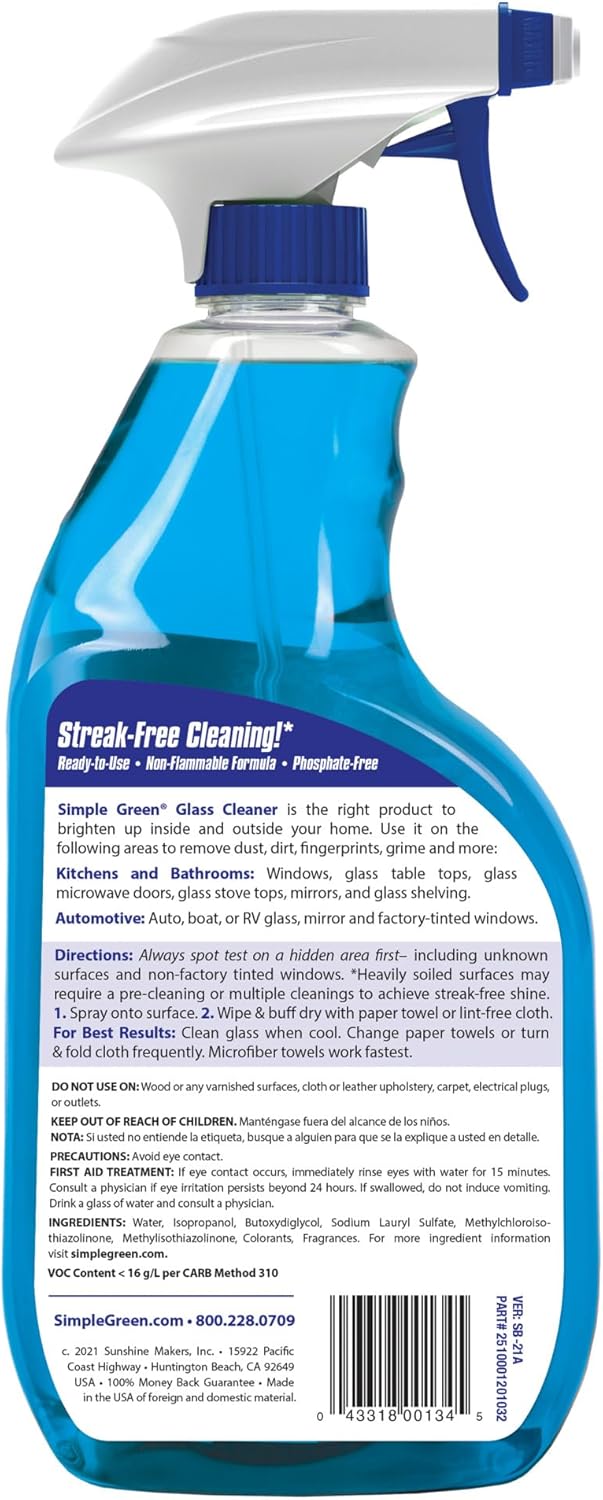 SIMPLE GREEN Ready-To-Use Glass Cleaner, 32 oz., Blue