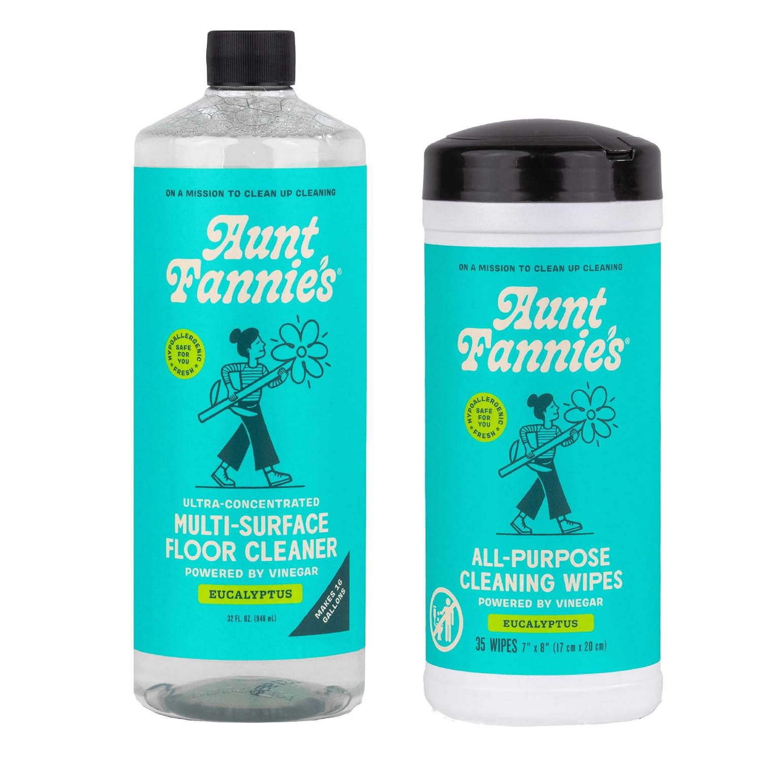 Aunt Fannie's Bundle: Floor Cleaner Vinegar Wash (Eucalyptus) + Vinegar Cleaning Wipes (Eucalyptus)