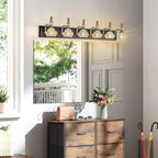 6-Light Vintage Bathroom Vanity Light Fixture Industrial Black Gold with Glass Shade Vanity Light Fixtures Over Mirror Glass Bathroom Vanity Lighting Fixtures G9 Bulb Wall Lights