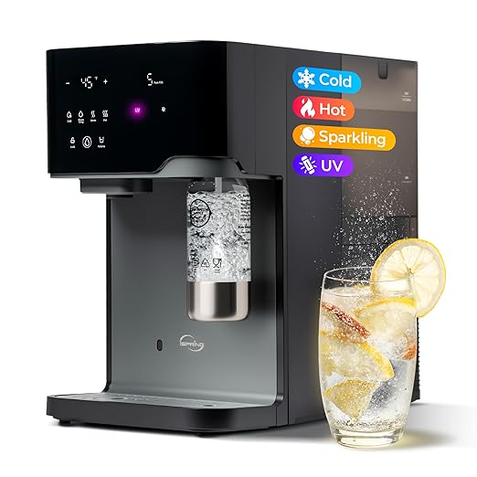 iSpring Sparkling Water Maker with UV, Hot & Cold Countertop Reverse Osmosis Water Filter, PFAS & TDS Removal, Real-Time TDS Monitor, Fits Standard Screw-in CO₂ Cylinders, Model# RCD100SPKHC