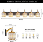 Modern Black Gold 6 Light Bathroom Vanity Light Crystal Bathroom Light Fixtures Over Mirror
