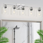 Modern Brushed Nickel 5 Light Bathroom Vanity Light, 31 inch Bathroom Light Fixtures with Clear Glass for Mirror Kitchen Living Room Hallway Cabinet Porch