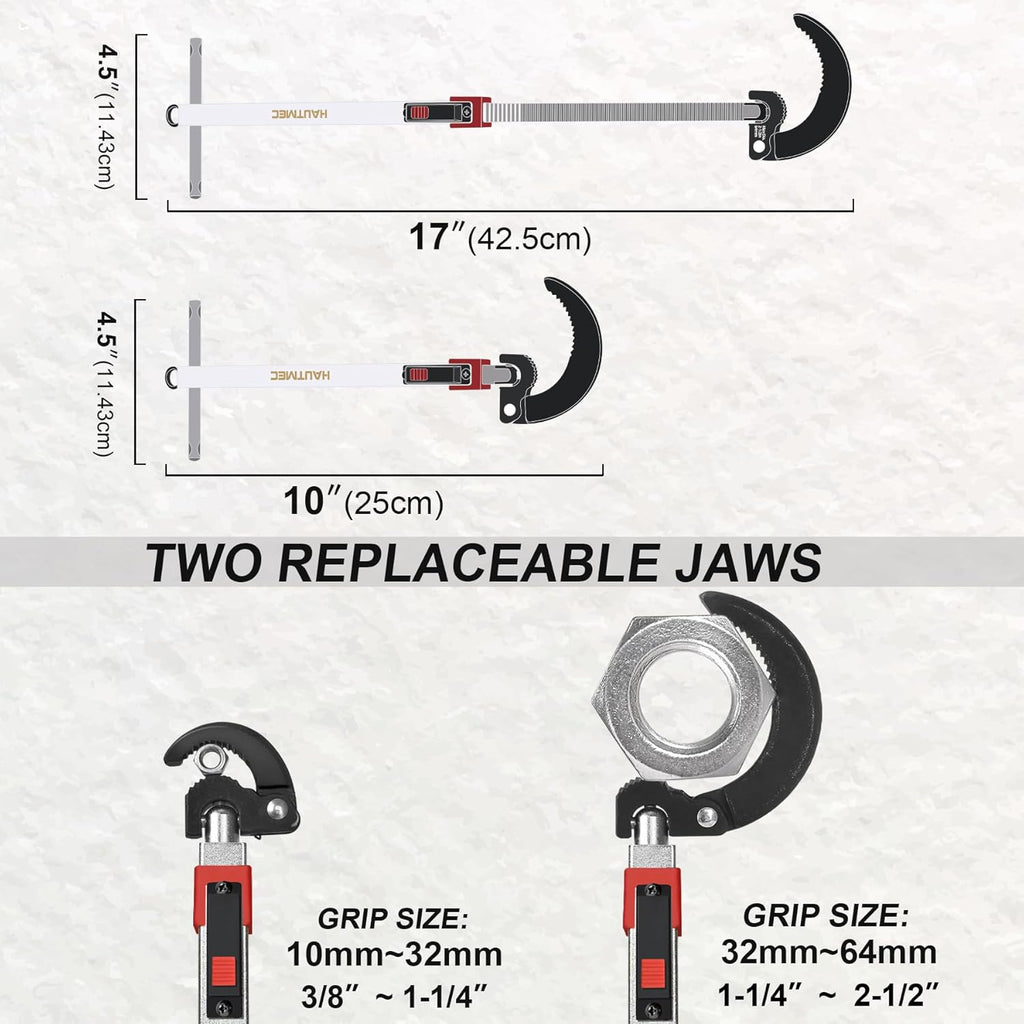 HAUTMEC 11-18inch Telescoping Basin Wrench, Sink Faucet Wrench for Tight Spaces with Replaceable Jaws Capacity 1-1/4''to 2-1/2", Plumber Wrenches for Faucet Hex Nuts Install and Repair Under Sink