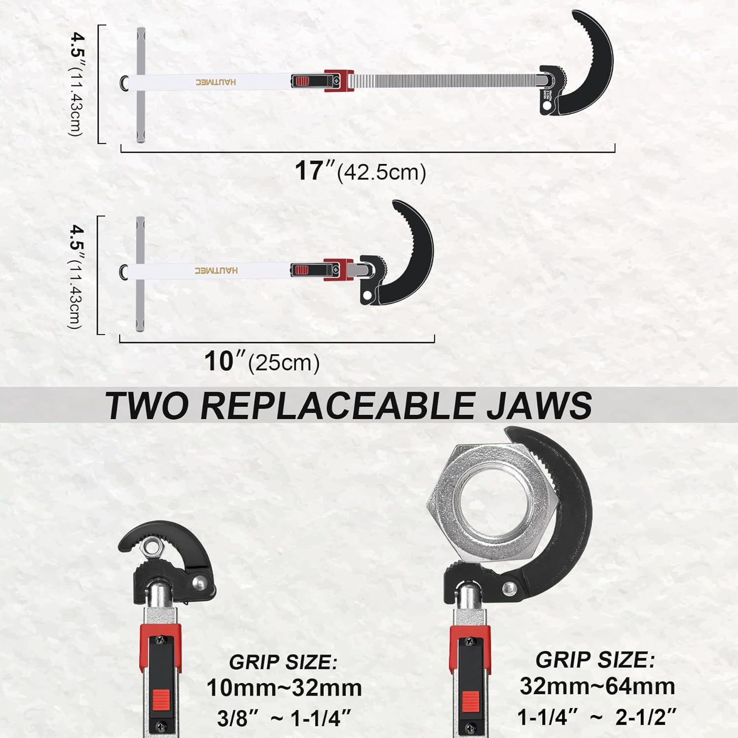 HAUTMEC 11-18inch Telescoping Basin Wrench, Sink Faucet Wrench for Tight Spaces with Replaceable Jaws Capacity 1-1/4''to 2-1/2", Plumber Wrenches for Faucet Hex Nuts Install and Repair Under Sink