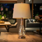 OYEARS 23" USB A+C Table Lamp for Bedroom Living Room Modern Bedside Lamps Retro Farmhouse Rattan Glass Nightstand Nightlight Lamps,Two Light Points