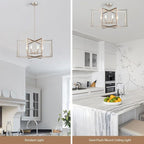 Brushed Nickel Chandelier 8-Light, 26" Large Dining Room Light Fixture Geometric Metal Modern Pendant Hanging Ceiling Lamp for Kitchen Island Living Room Entryway