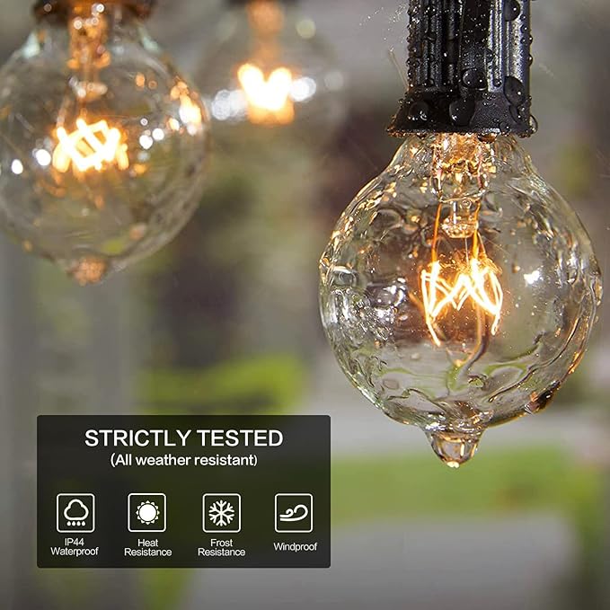 G40 Replacement Bulbs, 25 Pack Clear Glass Globe 5W E12 Candelabra Base Incandescent Light Bulbs, Warm White for Outdoor String Lights, Christmas, Patio, Holiday Decor