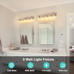 5-Light Bathroom Light Fixtures Modern Chrome Vanity Lights for Bathroom Lighting Fixtures Over Mirror with Clear Glass Shade for Cabinet Mirror Bedroom Hallway