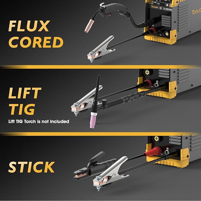 TOOLIOM 135A Gasless Flux Core MIG Welder 110V MIG Welder Flux MIG/Lift TIG/Stick 3 in 1 Welding Machine IGBT DC Inverter with LCD Display