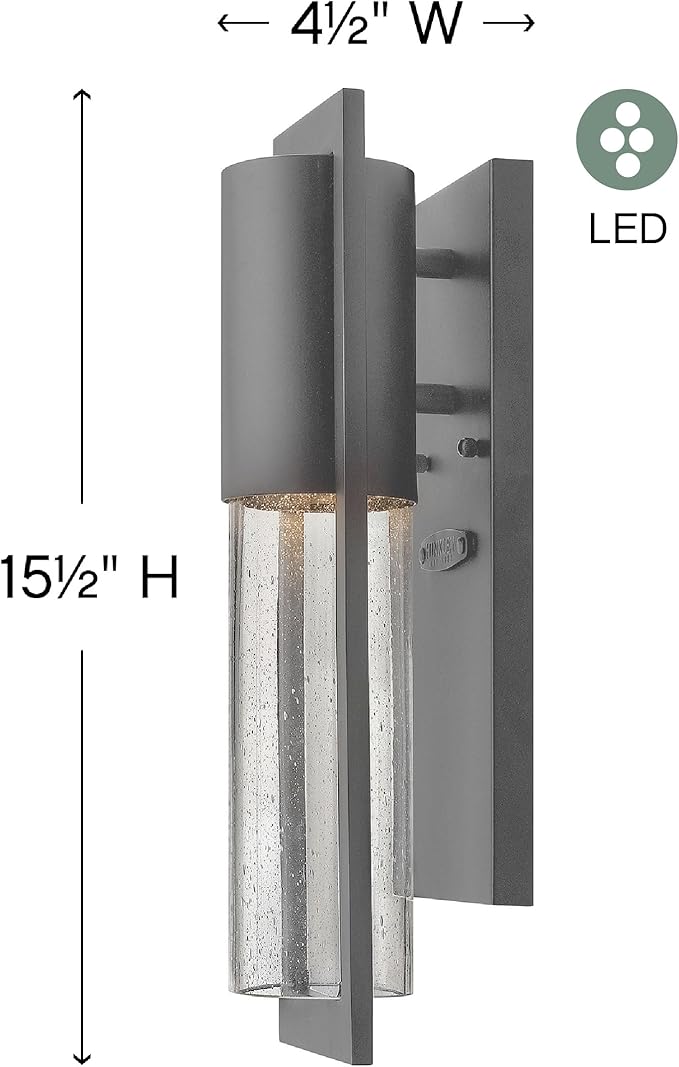 Hinkley Shelter Medium Outdoor LED Wall Mount Lantern - Minimalist Style, Dark Sky-Compliant, Solid Aluminum/Clear Seedy Glass - Hematite