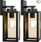 Outdoor Wall Light Fixtures, Exterior Waterproof Wall Lanterns, Porch Sconces Lighting with E26 Sockets & Glass Shades, Modern Matte Black Outside Lights for Patio Front Door Entryway Garage, 2-Pack