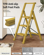 Taranta 3 Step Ladder, Lightweight Aluminum Step Stool with Convenient Handgrip, Folding Ladder with Anti-Slip Pedals, 330lbs Capacity Stepladder for Home, Office, Kitchen - Twilight Yellow