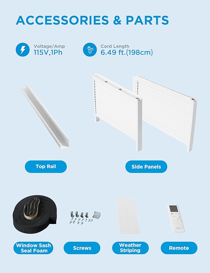 Midea 8,000 BTU Smart Inverter Air Conditioner Window Unit with Heat and Dehumidifier – Cools up to 350 Sq. Ft., Energy Star Rated, Quiet Operation, Electronic Controls, Remote Control, White