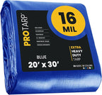 PROTARP Extra Heavy Duty 16 Mil Tarp Cover, Waterproof, UV Resistant, Rip and Tear Proof, Poly Tarpaulin with Reinforced Edges for Roof, Camping, Patio, Pool, Boat. (Blue 20′ X 30′)