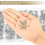 202 Pieces #4 x 1/2" 5/8" 3/4" 1" 1-1/4" Phillips Countersunk Head Self-Tapping Screws, Wood Screws Assortment Kit, 304 Stainless Steel