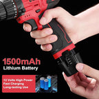 Cordless Drill Tool Set: 12V Power Drill Tool Kit with Battery & Charger, 142Pcs Home Hand Repair Tools Box, Portable Household Basic Drills Case for Men & Women, Red