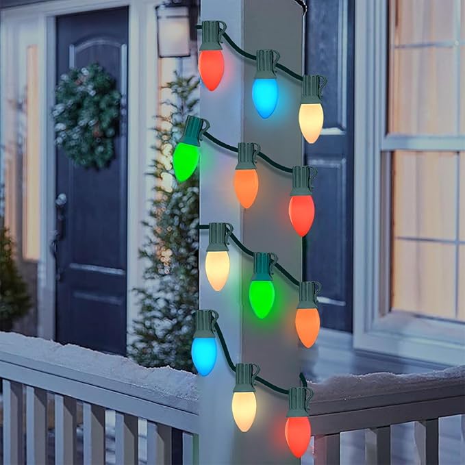 25 Pack C9 Multicolor Christmas Light Bulbs, C9 Multicolor Replacement Bulbs for Outdoor Patio Christmas String Lights, 7W Incandescent Night Light Bulbs, C9/E17 Intermediate Base Bulb,120V 7W bulb