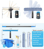 Window Cleaning Kit with Storage Bucket, Window Squeegee with 4.13ft Extension Pole, Scrubber, Spray Bottle,Duster Cloth, Squeegee with Rotating Head, Professional Window Cleaning Tools