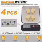 KOOTANS 4 Pack Brass Tee Fittings 1/4" NPT Female to 1/4" NPT Female to 1/4" NPT Male Barstock Street Tee Fittings 3 Way Brass Pipe Fitting