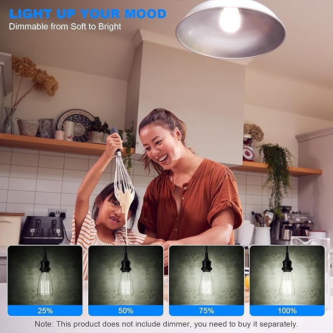 Kawaya E26 LED Edison Bulbs: 6-Pack 8W Equivalent 80W Dimmable LED Bulbs - Vintage ST58 5000k Daylight White - 800 Lumens High Brightness Bulbs with 90+ CRI - Clear Glass