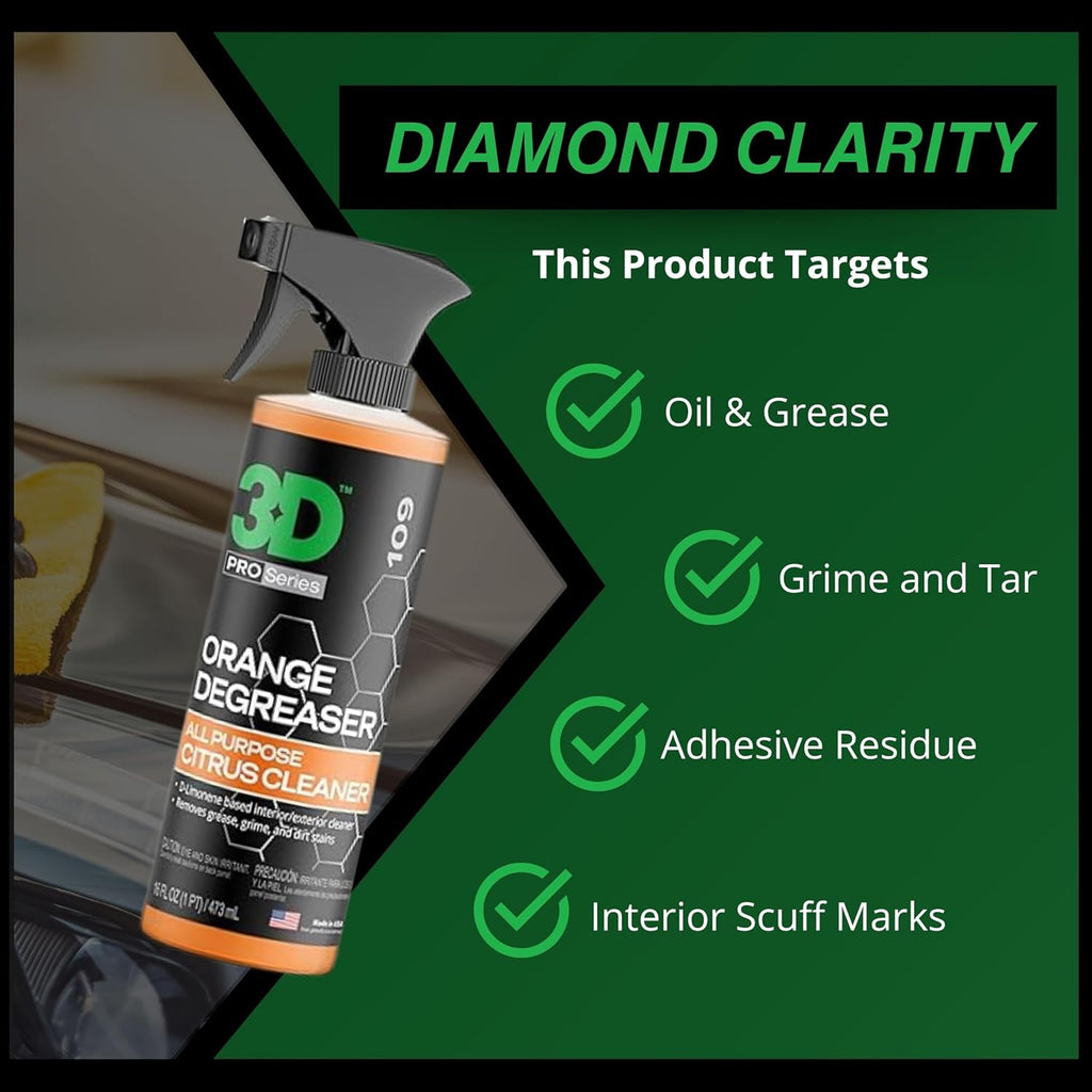 3D Orange Degreaser – Citrus-Based Car Cleaner for Oil, Grease, Grime & Adhesives – Water-Based, Non-Corrosive, Eco-Friendly, Interior & Exterior Use - 16 Fl oz