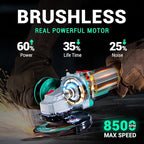 DCA Cordless Angle Grinder 4-1/2 inch, 20V Brushless Motor 8500RPM, Battery Grinder Tool-Free Guard, 4.0Ah Battery & Charger, Power Electric Cut Off Tool with 6 Discs for Cutting, Grinding, Polishing
