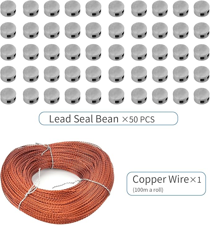 50PCS 10x6mm Round Lead Seals Security Meter Seals with Copper Wires (100m)