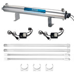 Bluonics 110W UV Ultraviolet Light Plus Sediment and Carbon Well Water Filter Purifier System with NPT 1" Ports, 24 GPM UV with 3 Filter Size 4.5” x 20" Filters