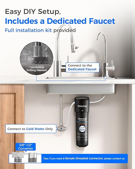Waterdrop 10UB Under Sink Water Filter, Reduces PFAS, PFOA/PFOS, Lead, Chlorine, Bad Taste, NSF/ANSI 42 Certified, 11K Gallons, Easy Installation