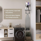 VINAEMO Ironing Board Hanger Wall Mount, 2-Layer Iron and Ironing Board Holder, Laundry Room Shelves Solid Wood with Removable Hooks Home Organization and Storage