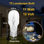 12-Pack 12 Volt 11 Watt Low Voltage T5 Landscape Light Bulbs for Malibu lights Landscape, Appliance, RV, Outdoor Landscape Lights Lamp -1/4 Wedge Base Small Light Bulbs,2800K Warm White,CRI 85, Clear