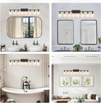 8 Light Black Bathroom Vanity Light Fixture, Long Farmhouse Vanity Lights Over Mirror,Modern Large Bathroom Lighting Wall Light with Clear Glass Globe for Mirror,Living Room,Bedroom