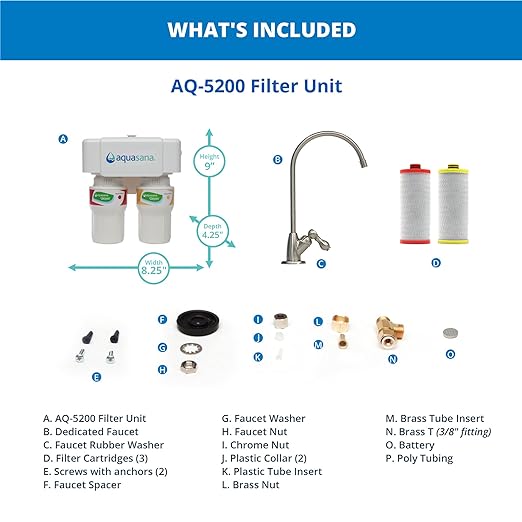 Aquasana Under Sink Water Filter System - Reduces PFAS, Lead, & Chlorine in Drinking Water - Under Counter Claryum Filtration for Kitchen - 2-Stage - Brushed Nickel Faucet - AQ-5200.55