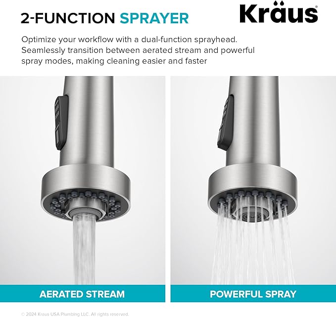KRAUS Bolden 2-Function Single Handle Pull Down Kitchen Faucet in Spot-Free Stainless Steel, KPF-1616SFS