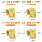 Gasher 8PCS Brass Pipe Fitting Female Elbow 1/8 Inch NPT x 1/4 Inch NPT x 3/8 Inch NPT x 1/2 Inch NPT