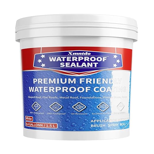 Polyurethane Waterproof Coating, Bright White, Multi-Surface Leak Repair Roofs, Showers, Windows, Basements, Indoor and Outdoor Liquid Water Proof Sealant, 0.4 Gallon