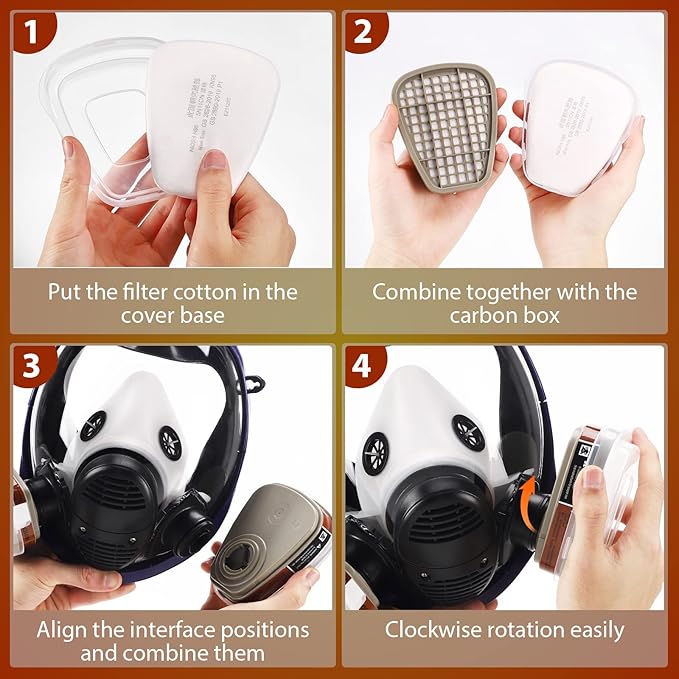 Full Face Respirator Mask with Filters, Anti-Fog Lens Anti-Gas Anti-Dust Gas Mask Against Vapours & Particles, Paint