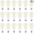 Dimmable LED Edison Bulbs, 4000K Daylight White, 6W Equivalent to 60 watt E26 LED Bulb, ST58 Vintage Light Bulbs, 600LM, 90+ CRI, E26 Base, Clear Glass, 18 Pack